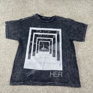 H.E.R. Official Concert Merchandise Mineral Wash Graphic T-Shirt Black Size XS